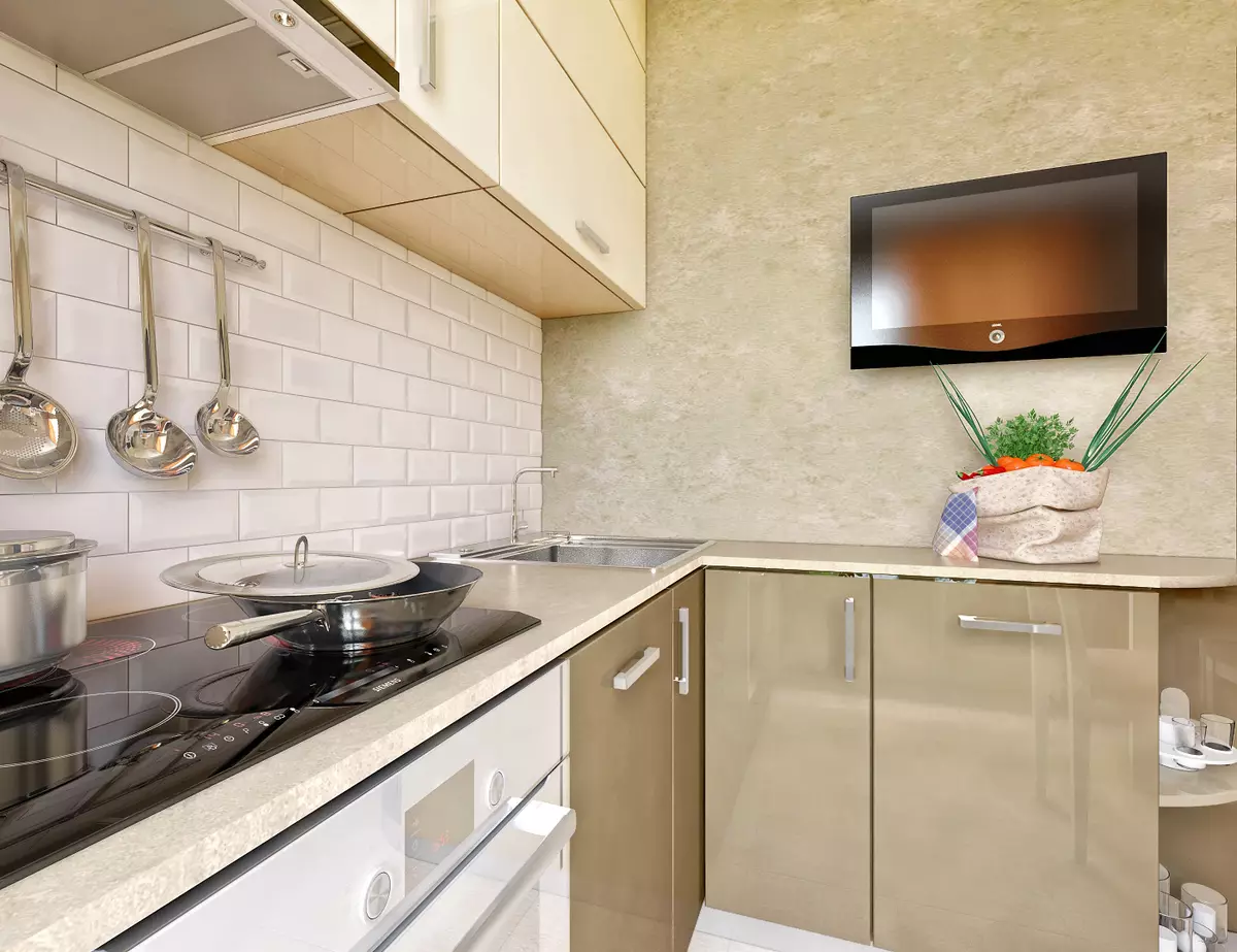 باورچی خانے کے ڈیزائن 7 مربع. ایم پینل ہاؤس میں (31 فوٹو): مرمت باورچی خانے 7 مربع میٹر، جگہ کے ساتھ داخلہ کے اختیارات اور اس کے بغیر 9447_12