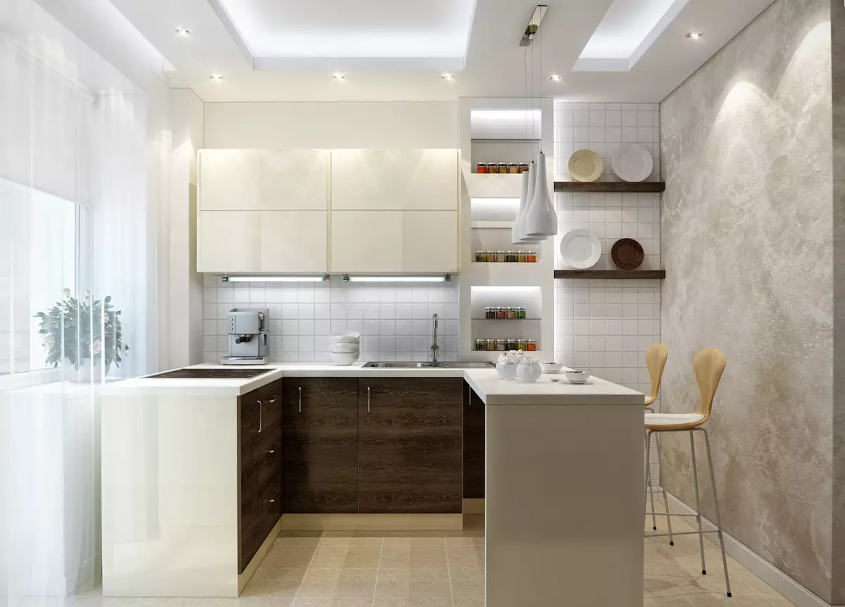 Thiết kế nhà bếp 7 vuông. m Trong nhà bảng (31 ảnh): Sửa chữa bếp 7 mét vuông, các tùy chọn nội thất với thích hợp và không có nó 9447_25
