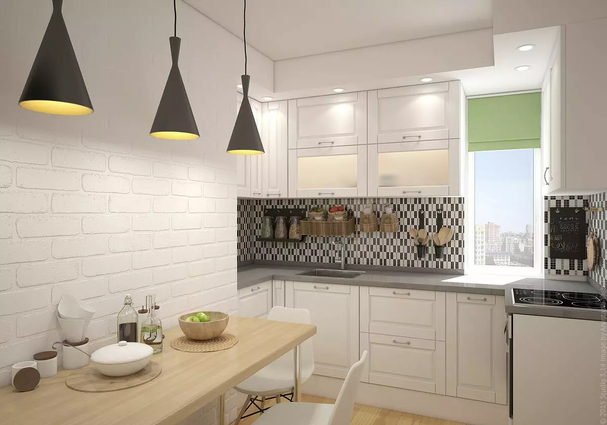Thiết kế nhà bếp 7 vuông. m Trong nhà bảng (31 ảnh): Sửa chữa bếp 7 mét vuông, các tùy chọn nội thất với thích hợp và không có nó 9447_29