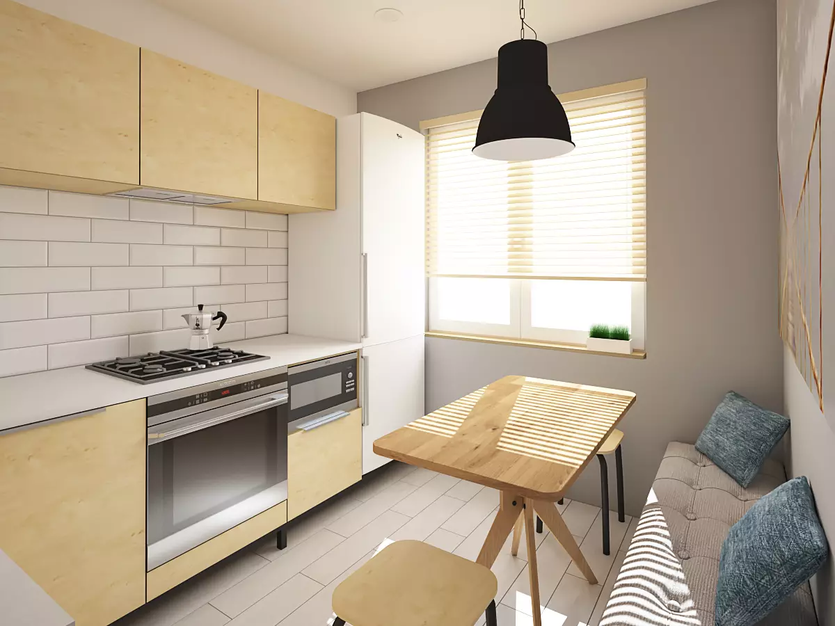 Kuchyňský design 7 čtverečních. m v panelovém domě (31 fotek): Opravy kuchyně 7m², možnosti interiéru s výklenkem a bez něj 9447_3