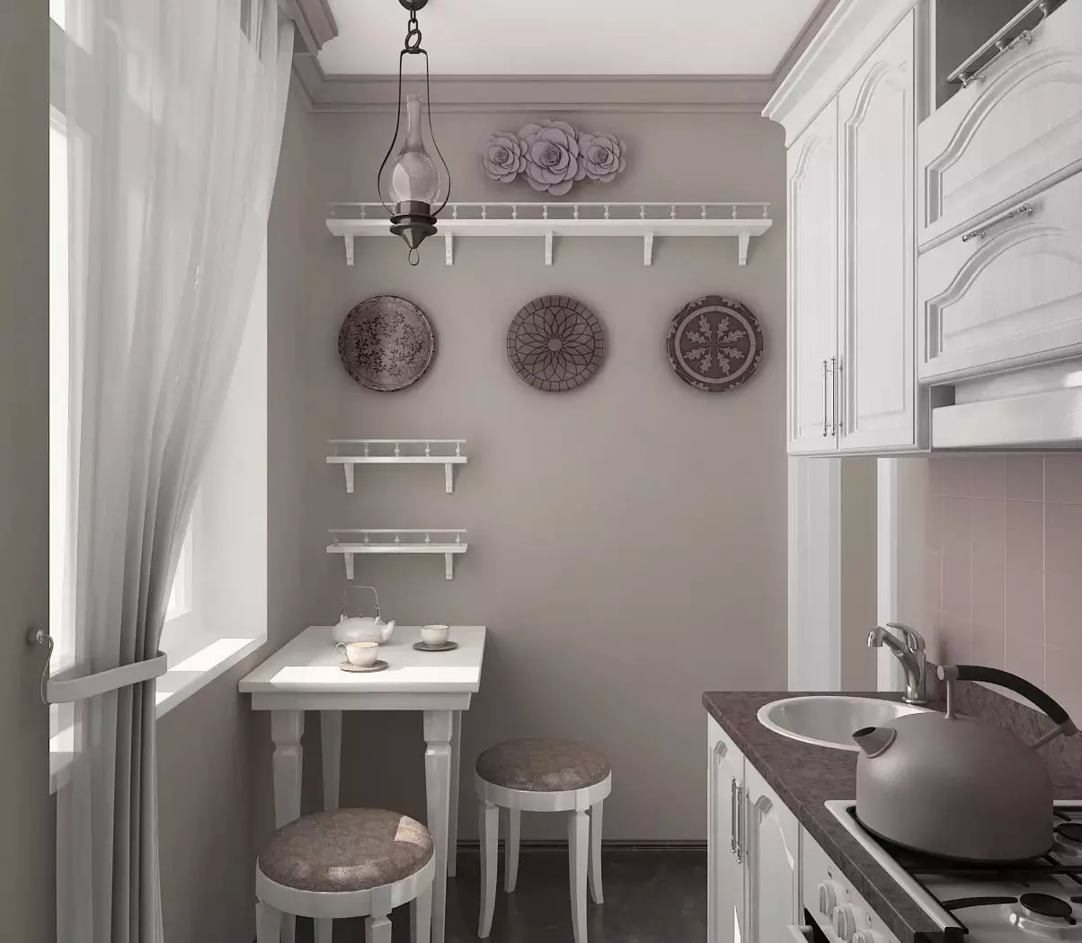 Little Cuisine (124 fotografií): Interiérový dizajn s malou izbou, kuchynský nábytok Malé námestie, kuchyňa dekorácie v byte, krásny dizajnér dokončenie možnosti 9450_104