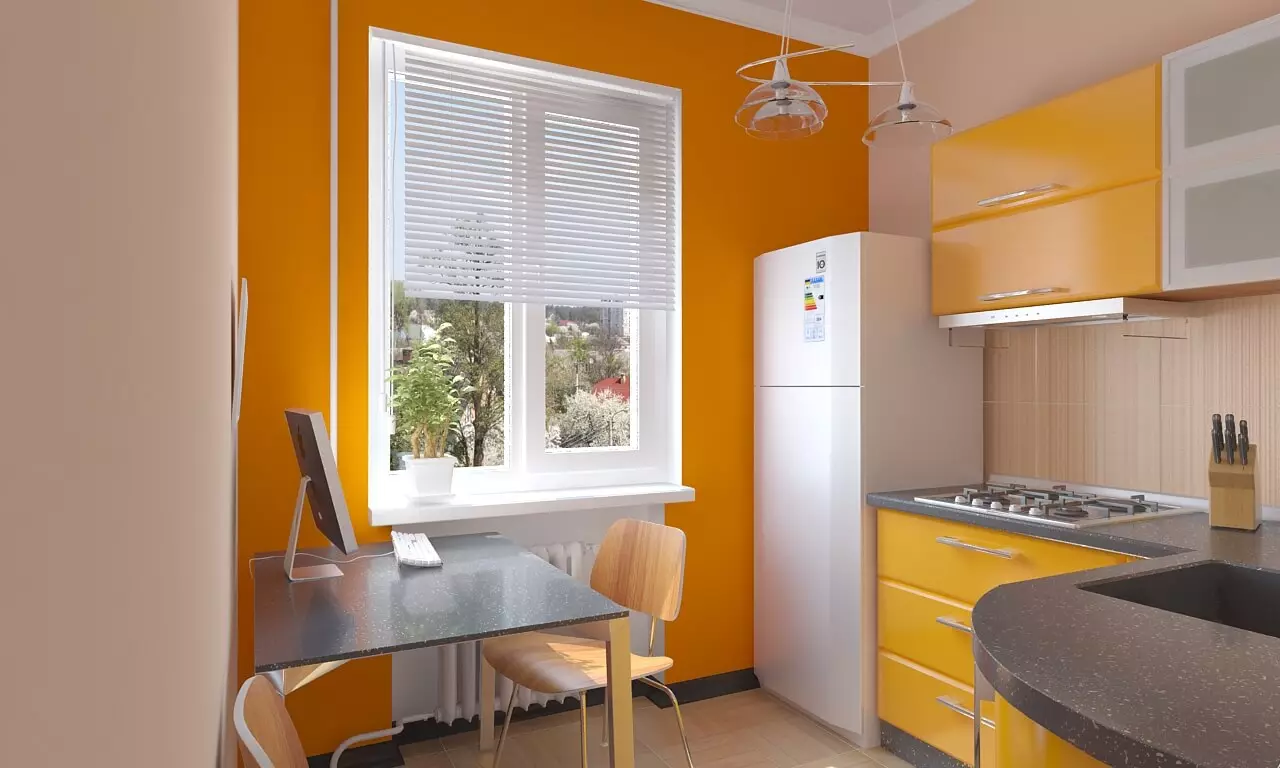 Little Cuisine (124 fotografií): Interiérový dizajn s malou izbou, kuchynský nábytok Malé námestie, kuchyňa dekorácie v byte, krásny dizajnér dokončenie možnosti 9450_106