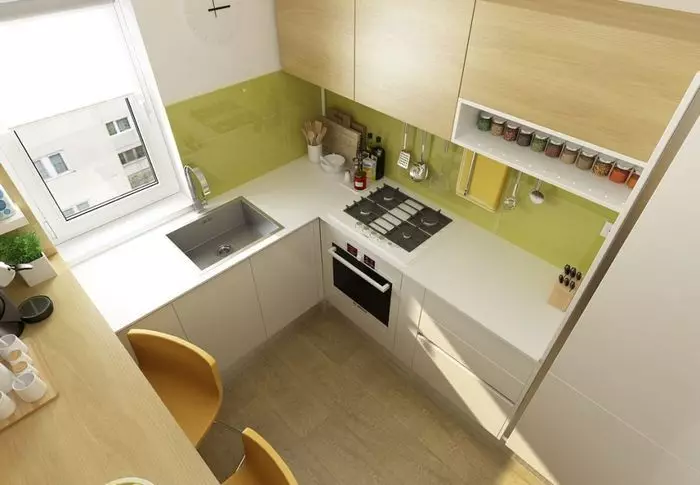 Little Cuisine (124 fotografií): Interiérový dizajn s malou izbou, kuchynský nábytok Malé námestie, kuchyňa dekorácie v byte, krásny dizajnér dokončenie možnosti 9450_13