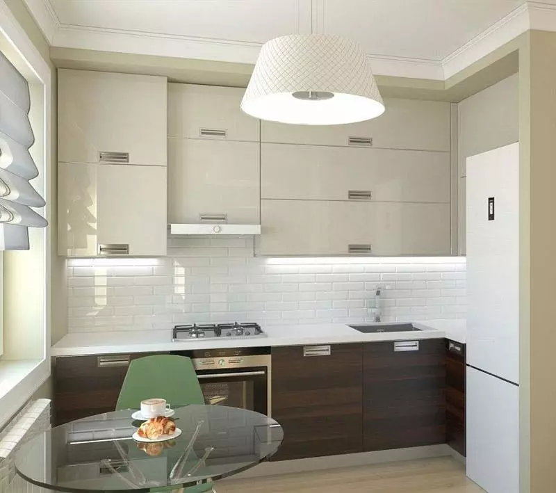 Little Cuisine (124 fotografií): Interiérový dizajn s malou izbou, kuchynský nábytok Malé námestie, kuchyňa dekorácie v byte, krásny dizajnér dokončenie možnosti 9450_32