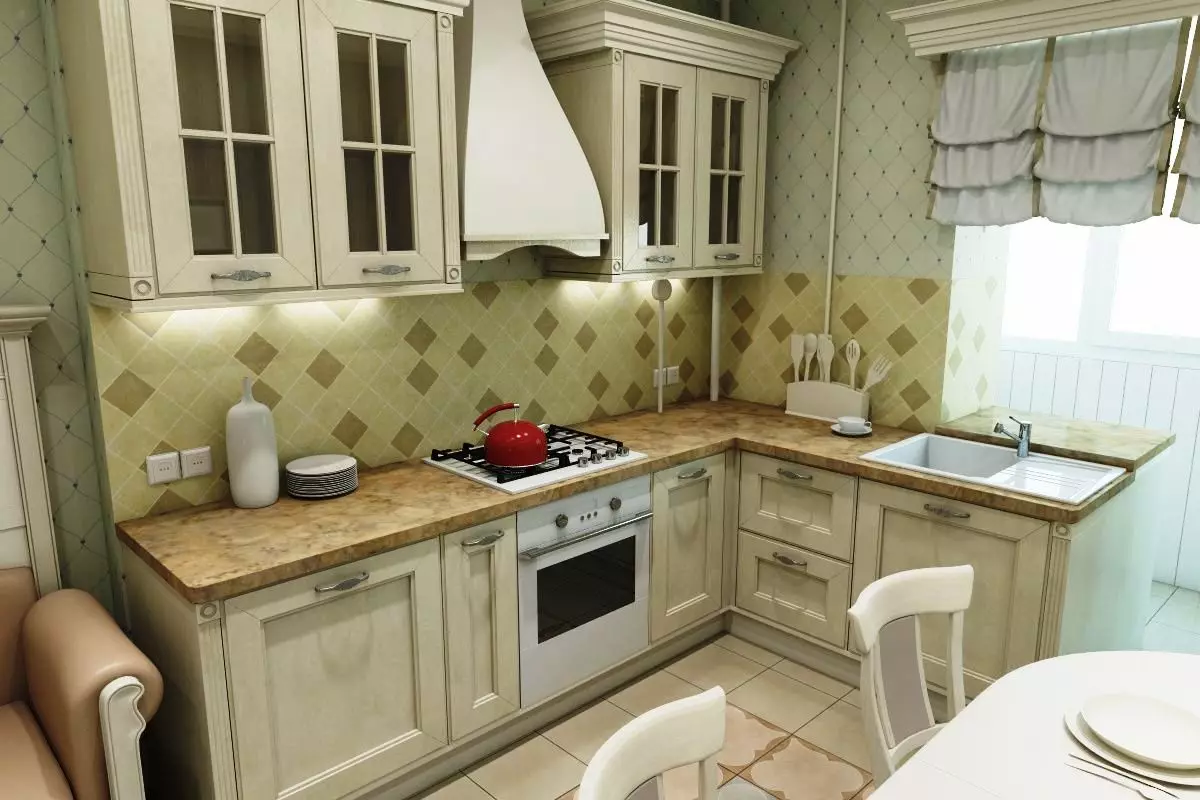 Little Cuisine (124 fotografií): Interiérový dizajn s malou izbou, kuchynský nábytok Malé námestie, kuchyňa dekorácie v byte, krásny dizajnér dokončenie možnosti 9450_40