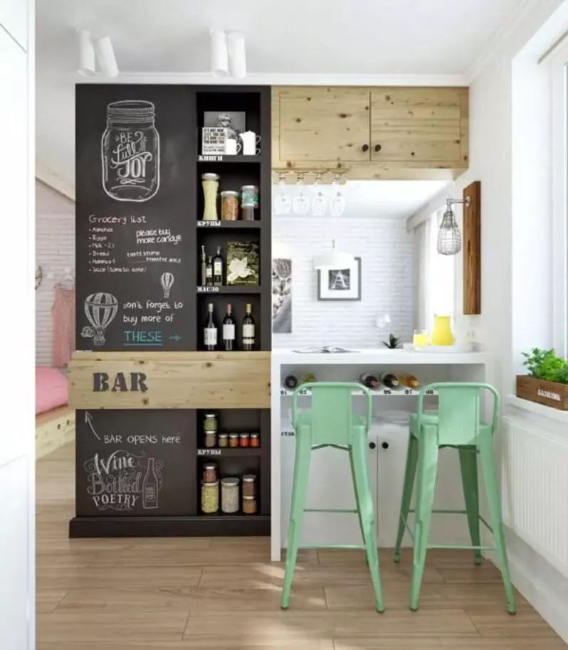 Little Cuisine (124 fotografií): Interiérový dizajn s malou izbou, kuchynský nábytok Malé námestie, kuchyňa dekorácie v byte, krásny dizajnér dokončenie možnosti 9450_51