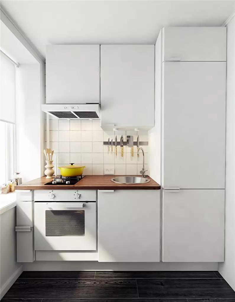 Little Cuisine (124 fotografií): Interiérový dizajn s malou izbou, kuchynský nábytok Malé námestie, kuchyňa dekorácie v byte, krásny dizajnér dokončenie možnosti 9450_54