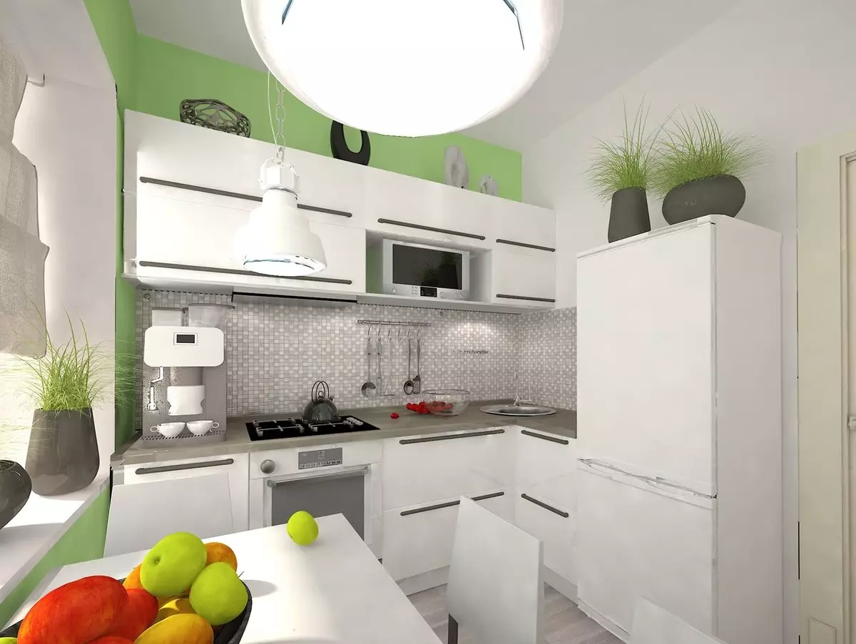 Little Cuisine (124 fotografií): Interiérový dizajn s malou izbou, kuchynský nábytok Malé námestie, kuchyňa dekorácie v byte, krásny dizajnér dokončenie možnosti 9450_73