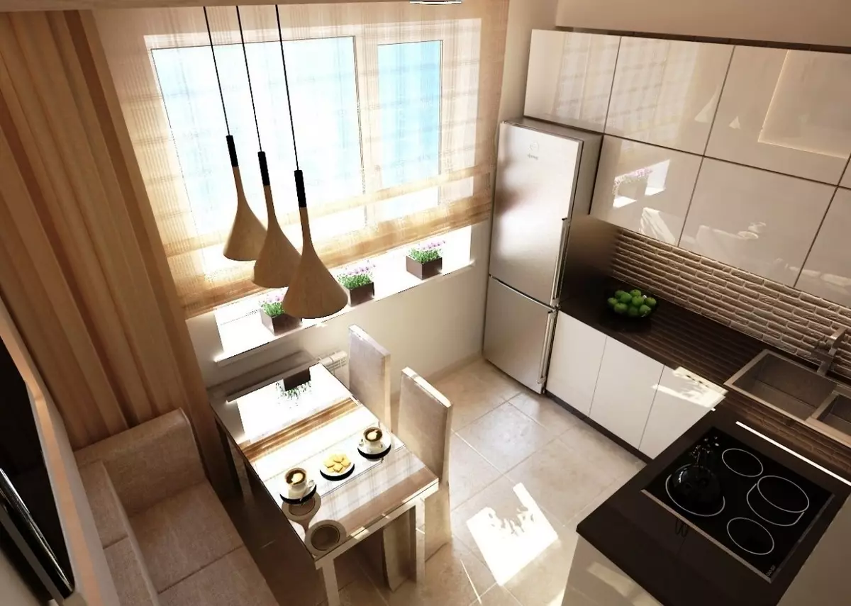 Little Cuisine (124 fotografií): Interiérový dizajn s malou izbou, kuchynský nábytok Malé námestie, kuchyňa dekorácie v byte, krásny dizajnér dokončenie možnosti 9450_76
