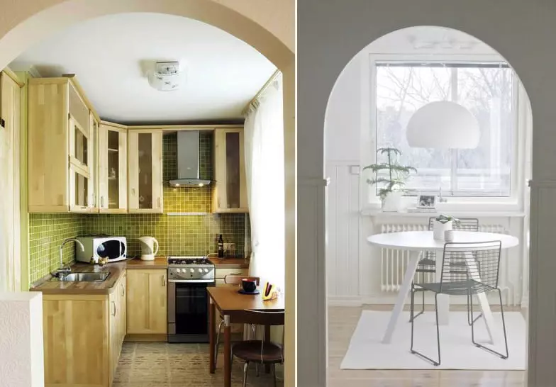 Little Cuisine (124 fotografií): Interiérový dizajn s malou izbou, kuchynský nábytok Malé námestie, kuchyňa dekorácie v byte, krásny dizajnér dokončenie možnosti 9450_8