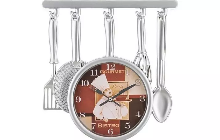 Zegar ścienny w kuchni (51 zdjęć): Gdzie wiesz zegar kuchenny z timerem? Oryginalne i piękne modele we wnętrzu. Czy mogę powiesić je przez drzwi? Prowansja zegarki 9453_9