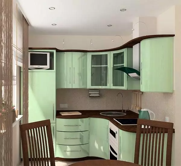 5 design de cozinha quadrada. M (100 fotos): Reparação na cozinha 5 metros quadrados, conjunto de cozinha e outros móveis, idéias planejamento para pequena cozinha 9454_48