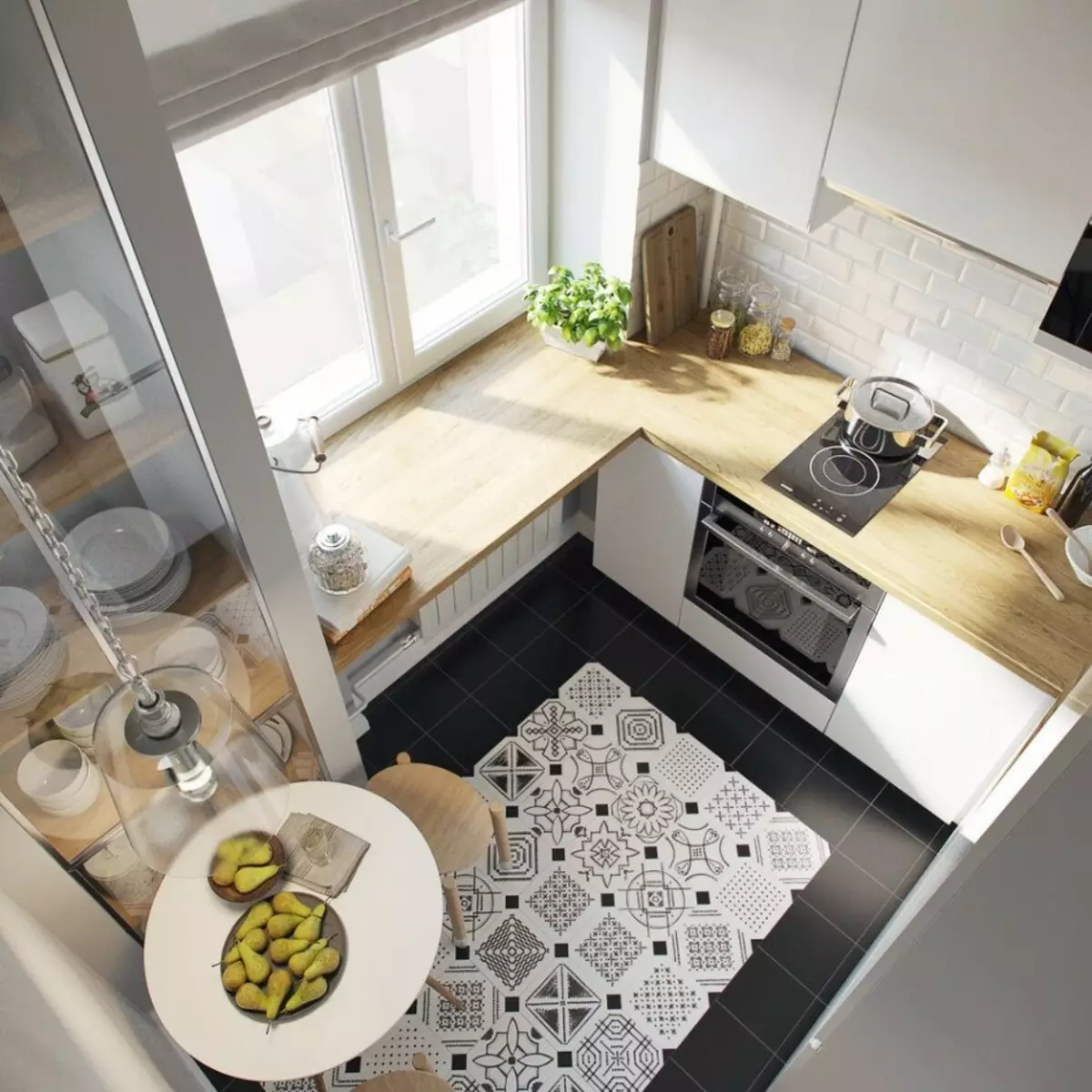 5 kvadratnih kuhinjskih dizajna. M (100 fotografija): popravak u kuhinji 5 četvornih metara, kuhinjski set i drugi namještaj, ideje planiranje za malu kuhinju 9454_5