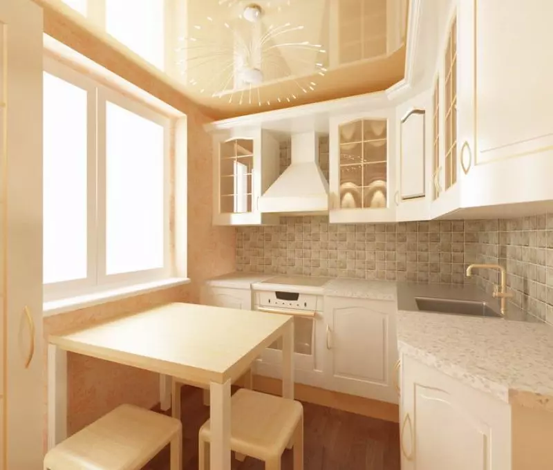 طراحی آشپزخانه 5 مربع. متر (100 عکس): تعمیر در آشپزخانه 5 متر مربع، مجموعه آشپزخانه و دیگر مبلمان، ایده های برنامه ریزی برای آشپزخانه کوچک 9454_60