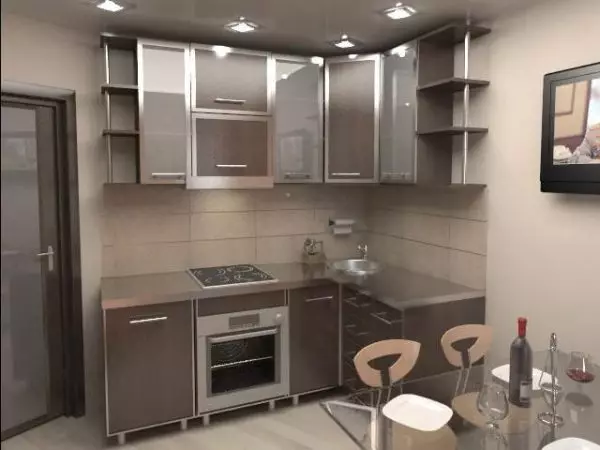 5 design de cozinha quadrada. M (100 fotos): Reparação na cozinha 5 metros quadrados, conjunto de cozinha e outros móveis, idéias planejamento para pequena cozinha 9454_73