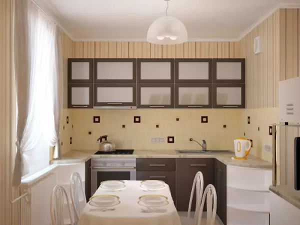 5 квадратни кујнски дизајн. M (100 фотографии): поправка во кујната 5 квадратни метри, кујна сет и друг мебел, идеи планирање за мала кујна 9454_89