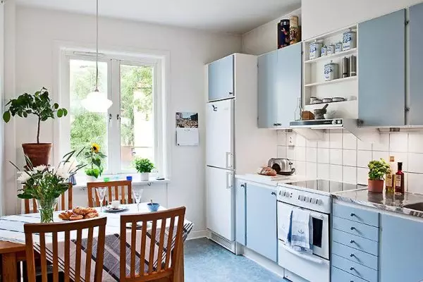 5 neliön keittiön muotoilu. M (100 valokuvaa): Korjaus keittiössä 5 neliömetriä, keittiöasetti ja muut huonekalut, ideat Suunnittelu pienelle keittiölle 9454_93