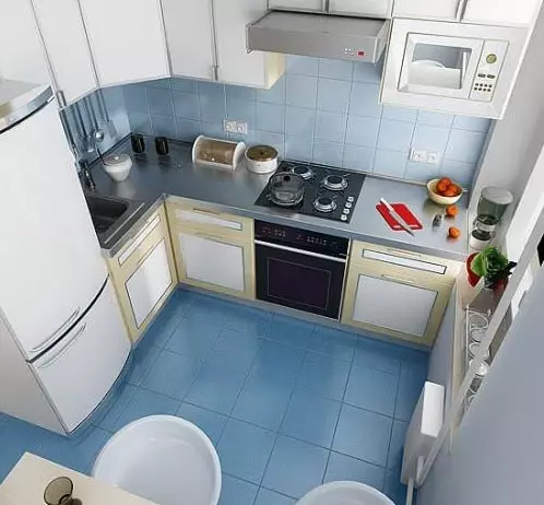 5 design de cozinha quadrada. M (100 fotos): Reparação na cozinha 5 metros quadrados, conjunto de cozinha e outros móveis, idéias planejamento para pequena cozinha 9454_94