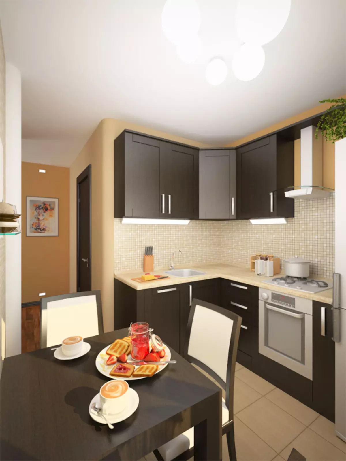 5 квадратни кујнски дизајн. M (100 фотографии): поправка во кујната 5 квадратни метри, кујна сет и друг мебел, идеи планирање за мала кујна 9454_98