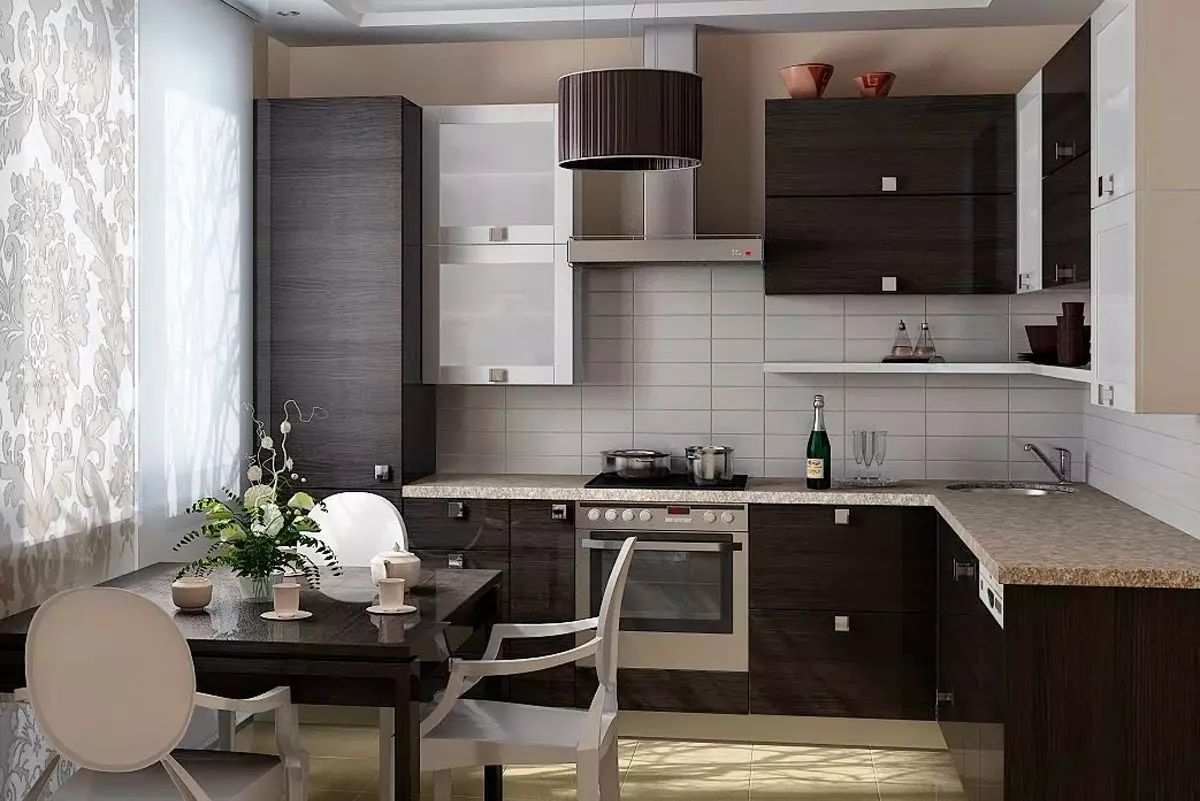Virtuvės dizainas 9 kvadratiniai metrai. M (143 nuotraukos): planavimo ir interjero virtuvės idėjos 9 kvadratinių metrų tipiškuose butuose, dizainerio projektuose 9456_105