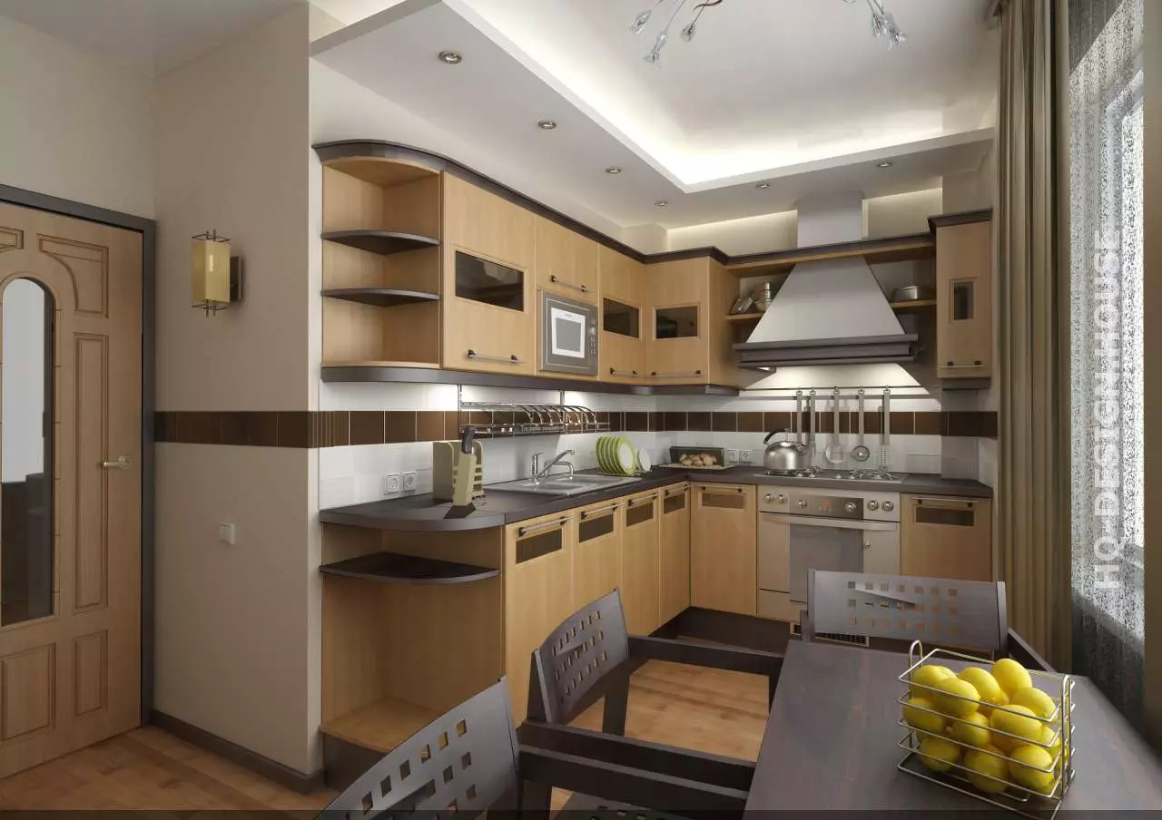 Virtuvės dizainas 9 kvadratiniai metrai. M (143 nuotraukos): planavimo ir interjero virtuvės idėjos 9 kvadratinių metrų tipiškuose butuose, dizainerio projektuose 9456_139