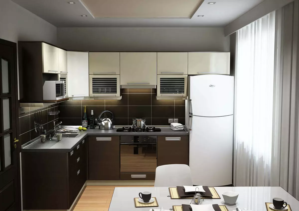 Virtuvės dizainas 9 kvadratiniai metrai. M (143 nuotraukos): planavimo ir interjero virtuvės idėjos 9 kvadratinių metrų tipiškuose butuose, dizainerio projektuose 9456_66