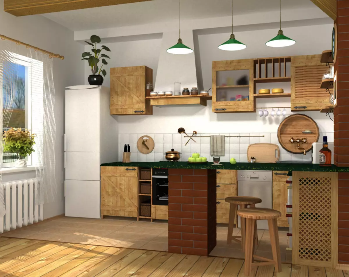 Küche in einem rustikalen Haus (68 Fotos): Innendesign-Ideen in einem alten ländlichen Haus mit einem Ofen. Öko-promäriantes Anordnung und Dekoration der Küche im Dorf 9457_13