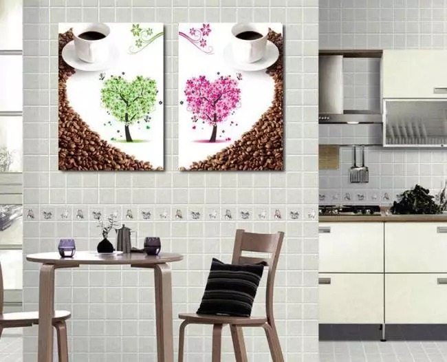 Imagini în bucătărie (48 fotografii): Ce poate fi atârnat pe perete? Picturi frumoase de ulei în interior, în continuare dureri cu fructe și albine de bucătărie alb-negru 9458_24