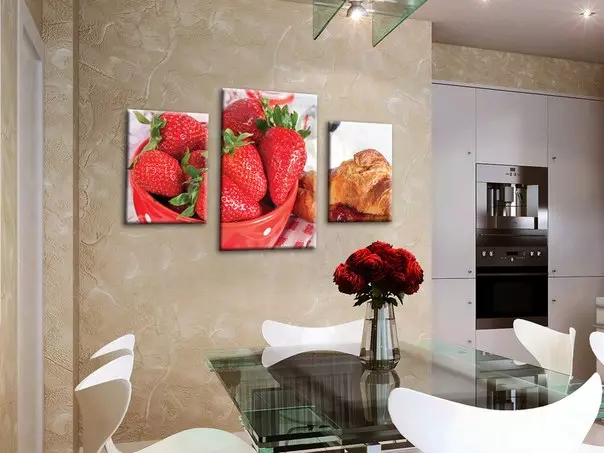 Imagini în bucătărie (48 fotografii): Ce poate fi atârnat pe perete? Picturi frumoase de ulei în interior, în continuare dureri cu fructe și albine de bucătărie alb-negru 9458_30