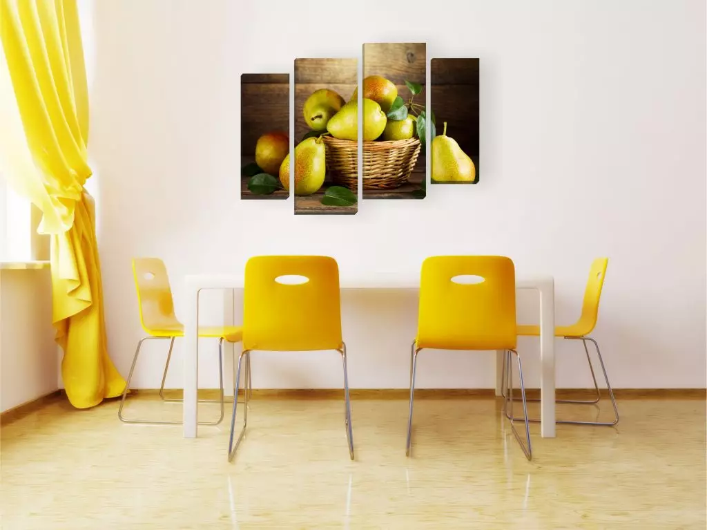 Imagini în bucătărie (48 fotografii): Ce poate fi atârnat pe perete? Picturi frumoase de ulei în interior, în continuare dureri cu fructe și albine de bucătărie alb-negru 9458_4