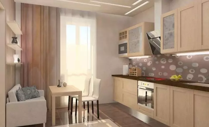 Kuchyňský design 9m². M s balkonem (71 fotek): rozložení a možnosti pro interiér kuchyně s přístupem k balkonu, doporučení o opravách 9466_26