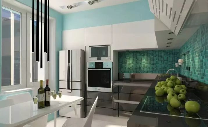 Kuchyňský design 9m². M s balkonem (71 fotek): rozložení a možnosti pro interiér kuchyně s přístupem k balkonu, doporučení o opravách 9466_58