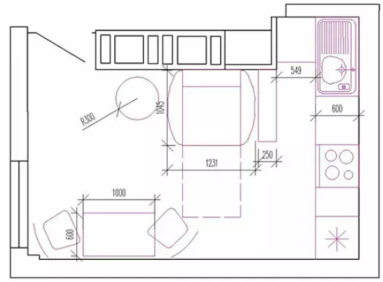 Desain pawon 9 meter persegi. M karo layangan (71 foto): layout lan pilihan kanggo interior pawon kanthi akses menyang balkon, ndandani 9466_8