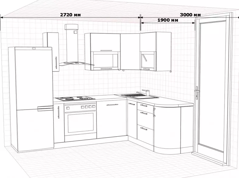Kuchyňský design 9m². M s balkonem (71 fotek): rozložení a možnosti pro interiér kuchyně s přístupem k balkonu, doporučení o opravách 9466_9