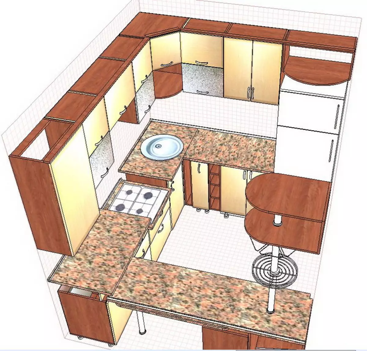 3d расстановка мебели на кухне