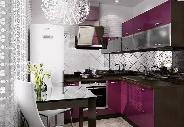 Дизайн і схема кутової кухні з холодильником (43 фото): огляд кухонних гарнітурів з пеналом і з вбудованим і холодильником. Варіанти розташування біля входу і вікна 9478_25