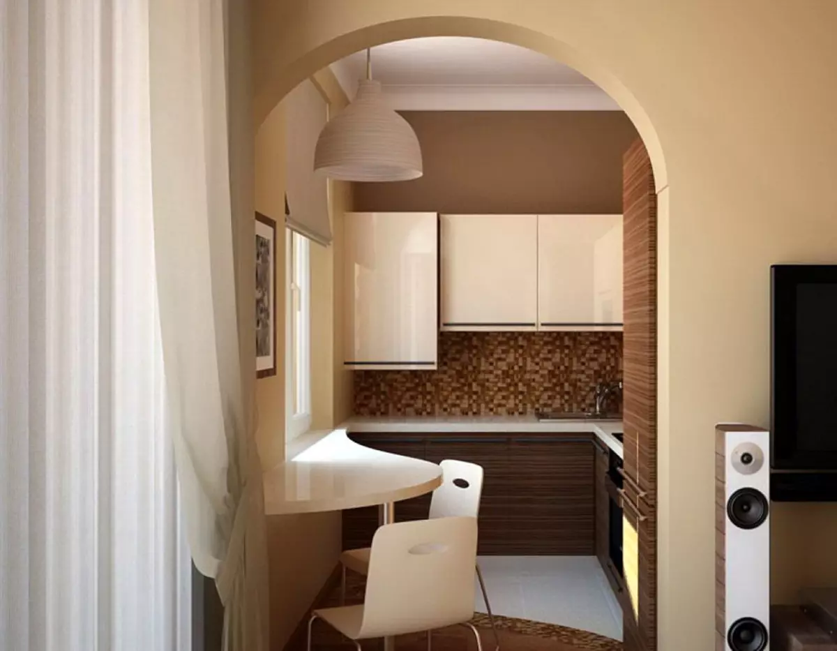 Cucine in una casa-nave (46 foto): Design da cucina 6 metri quadrati. Metri e riparazione di altre piccole cucine, idee di pianificazione 9482_21
