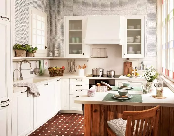 ห้องครัวในบ้านเรือ (46 รูป): การออกแบบห้องครัว 6 ตารางเมตร เมตรและซ่อมแซมห้องครัวขนาดเล็กอื่น ๆ แนวคิดการวางแผน 9482_36