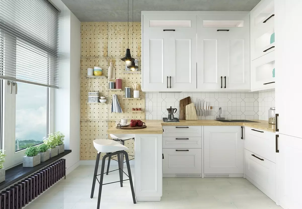ห้องครัวในบ้านเรือ (46 รูป): การออกแบบห้องครัว 6 ตารางเมตร เมตรและซ่อมแซมห้องครัวขนาดเล็กอื่น ๆ แนวคิดการวางแผน 9482_38