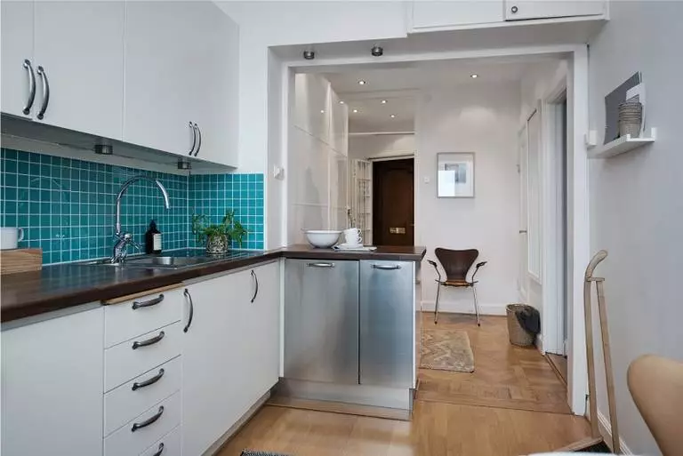 Kuhinja-predhodna dvorana (62 fotografij): Kuhinjska postavitev v kombinaciji s hodnikom v zasebni hiši in v apartmaju. Notranje oblikovanje kuhinjske dvorane v enem slogu 9487_29