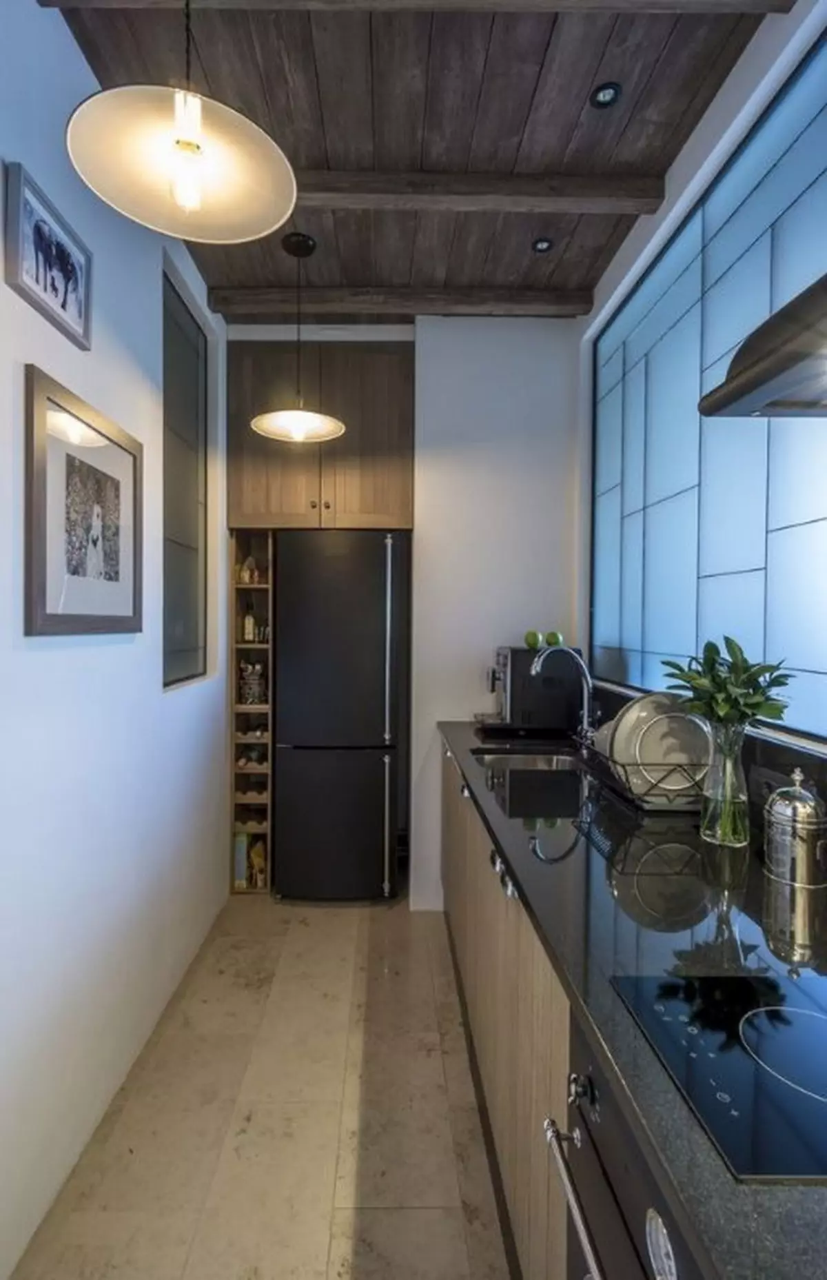 Bucătărie-hol de intrare (62 fotografii): un aspect de bucătărie combinat cu un coridor într-o casă privată și în apartament. Designul interior de bucătărie în un singur stil 9487_49
