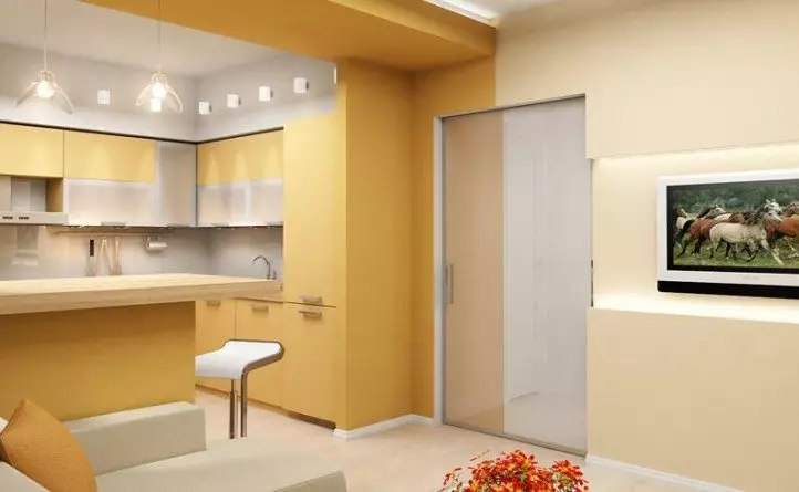 Virtuvės įėjimo salė (62 nuotraukos): virtuvės išdėstymas kartu su koridoriumi privačiame name ir bute. Interjero dizaino virtuvės salės viename stiliuje 9487_57