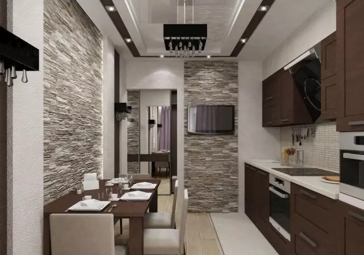 Kuhinja-predhodna dvorana (62 fotografij): Kuhinjska postavitev v kombinaciji s hodnikom v zasebni hiši in v apartmaju. Notranje oblikovanje kuhinjske dvorane v enem slogu 9487_59