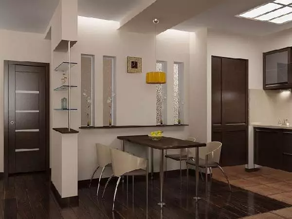 Hall de entrada de cociña (62 fotos): un deseño de cociña combinado cun corredor nunha casa privada e no apartamento. Deseño de cociña de interiores nun estilo 9487_6