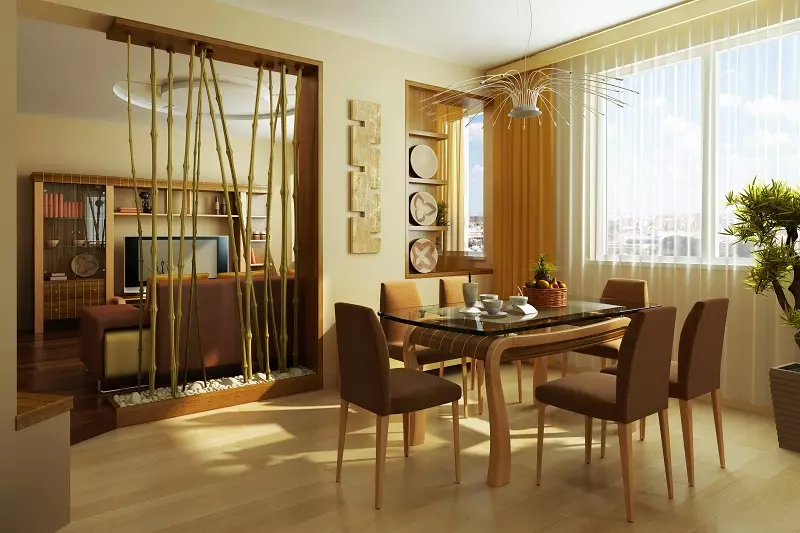 Kitchen-studio 20 square meters. M (50 mga larawan): Mga pagpipilian sa disenyo para sa pinagsamang mga kuwarto na may isang lugar na 20 mga parisukat sa apartment 9488_10