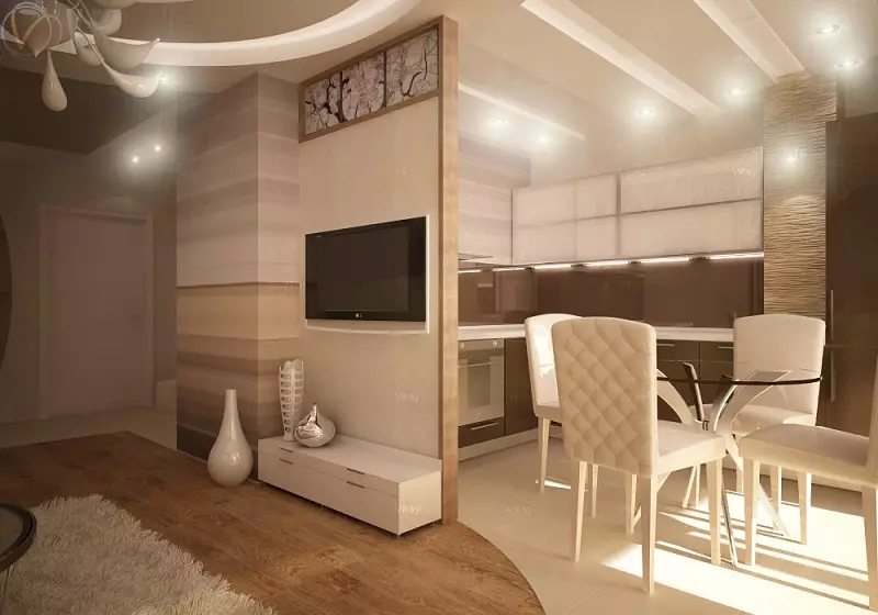 Kuhinja-Studio 20 kvadratnih metrov. M (50 fotografij): Možnosti oblikovanja za kombinirane sobe s površino 20 kvadratov v apartmaju 9488_13