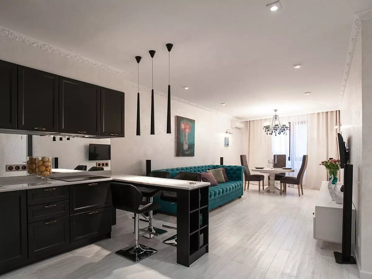Кујна-студио 20 квадратни метри. M (50 фотографии): Дизајн опции за комбинирани соби со површина од 20 квадрати во станот 9488_14