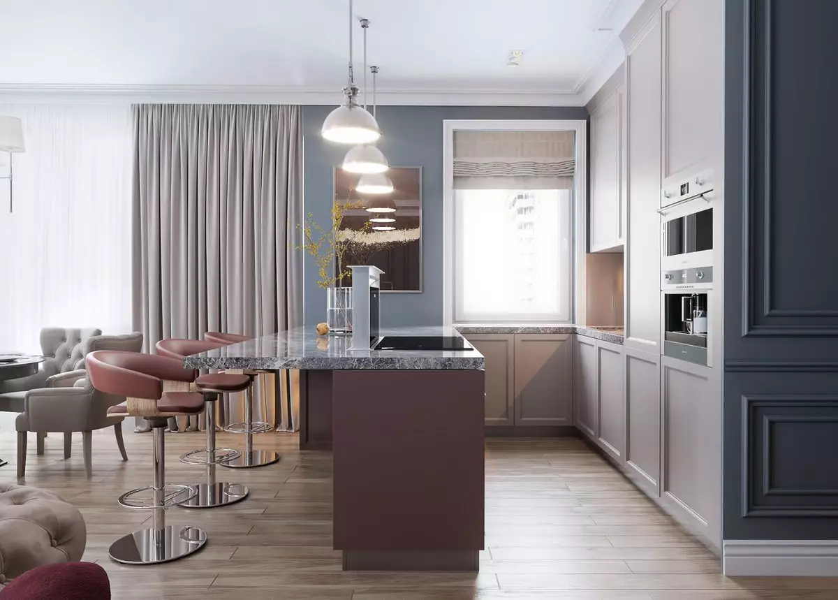 Studio de cociña 20 metros cadrados. M (50 fotos): opcións de deseño para cuartos combinados cunha superficie de 20 cadrados no apartamento 9488_15