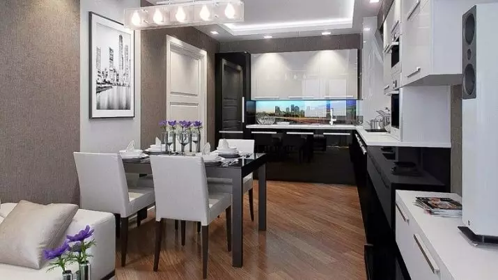 Kuzhina-studio 20 metra katrore. M (50 foto): Opsionet e projektimit për dhomat e kombinuara me një sipërfaqe prej 20 shesheve në apartament 9488_17