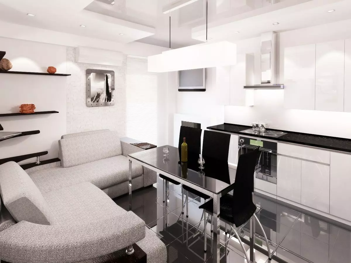 Kuhinjski studio 20 četvornih metara. M (50 fotografija): opcije dizajna za kombinirane sobe s površinom od 20 kvadrata u apartmanu 9488_26